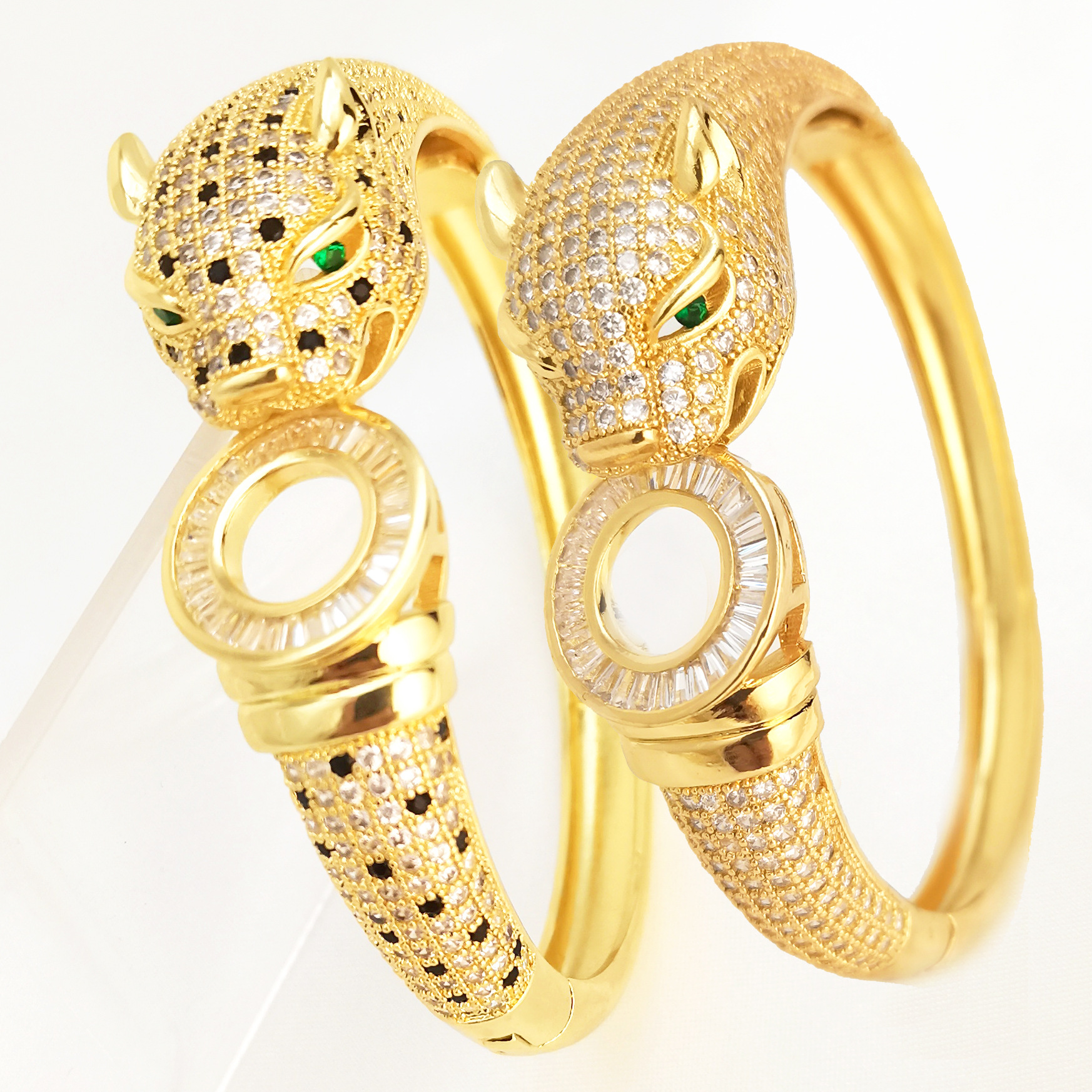 Yama Cross-border European and American high-end Fashion Golden painted oil Drip Micro-inlaid leopard Open Bracelet Ring set pic 10
