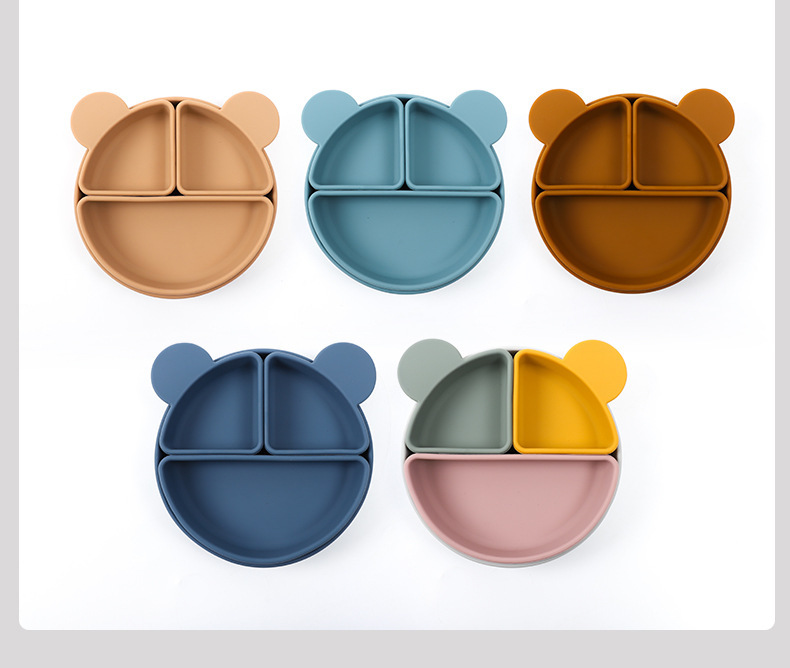 跨境新品儿童硅胶餐盘防摔耐高温辅食碗训练餐具宝宝餐盘吸盘详情3