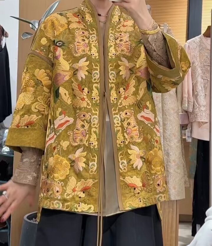 金纹香云纱刺绣桑蚕丝外套中式百花绽放贵气奢华工厂批发不退不换详情14