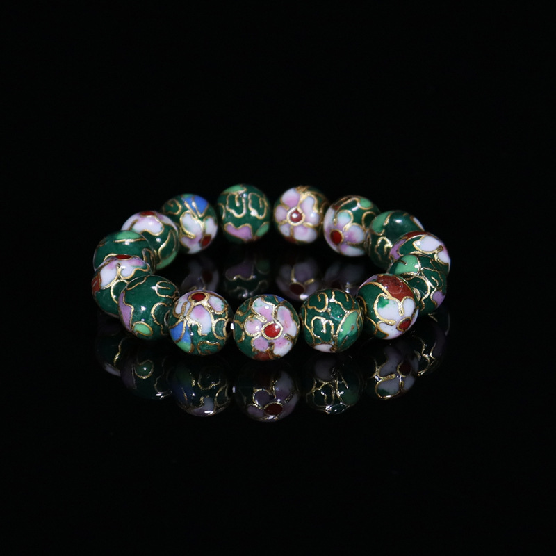 Beijing Cloisonne classical ethnic style jewelry, traditional copper base cloisonne enamel polished round bead bracelet pic 23