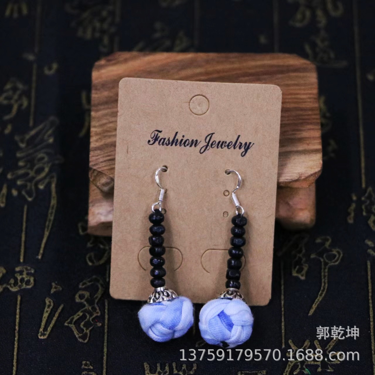 Wholesale of hand-woven indigo and tie-dye earrings with ethnic style from Dali, Yunnan pic 4