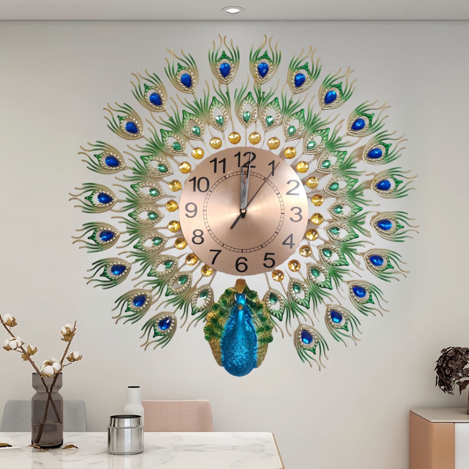 New Chinese-style wall clock for home use in the living room, fashionable European-style silent and creative peacock decorative clock, wall-mounted phoenix watch pic 11