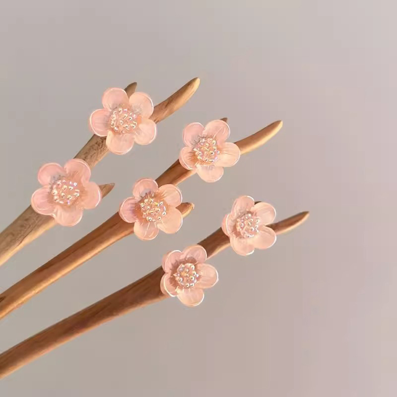 The charm of Chinese style! Chinese-style peach wood flower hairpin! New Chinese-style high-end updo hairpin and elegant hair accessory pic 19