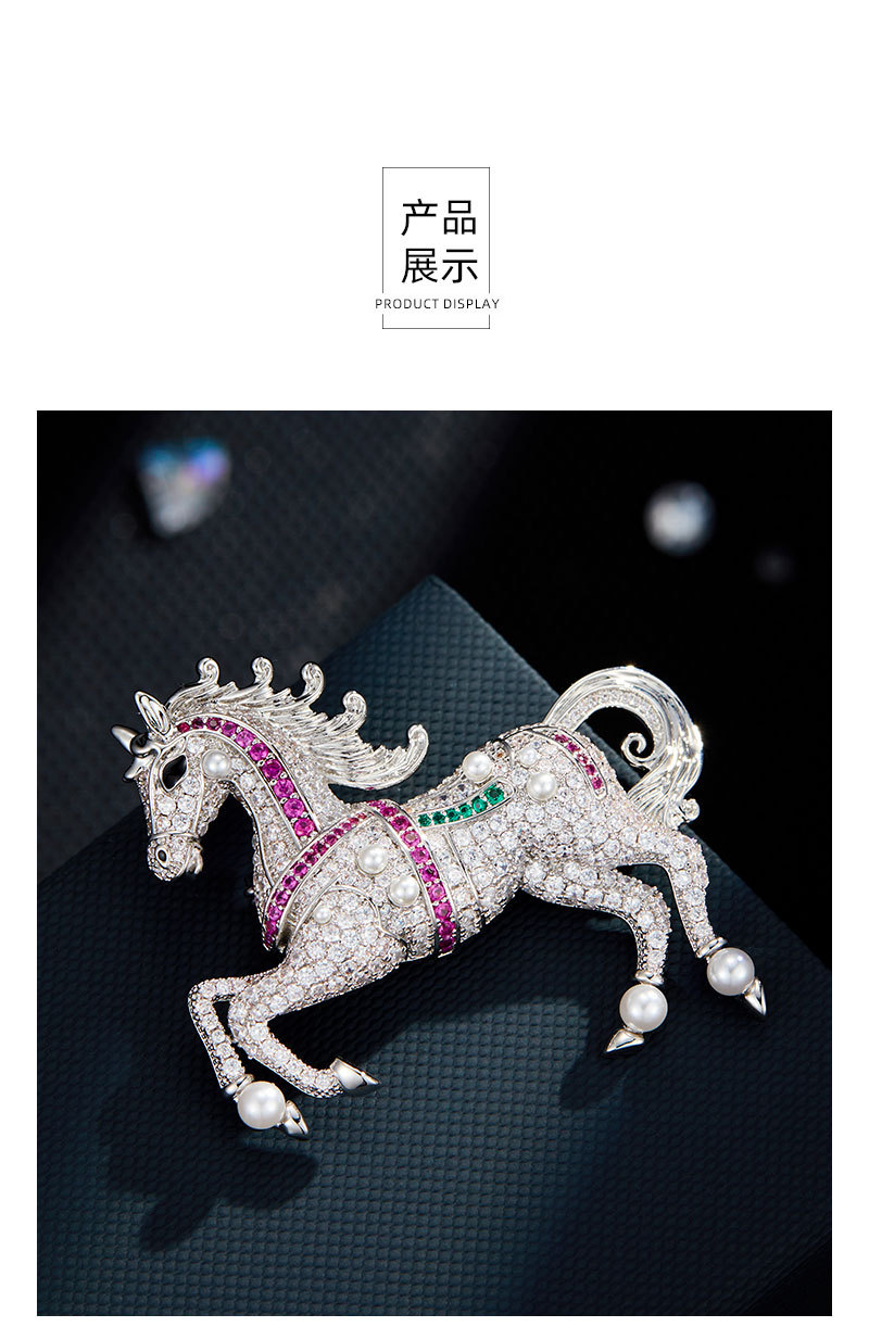 The Year of the Horse brings good luck. Light luxury zirconium galloping horse brooch, copper alloy real gold electroplated hook, dual-purpose zodiac horse brooch pic 11