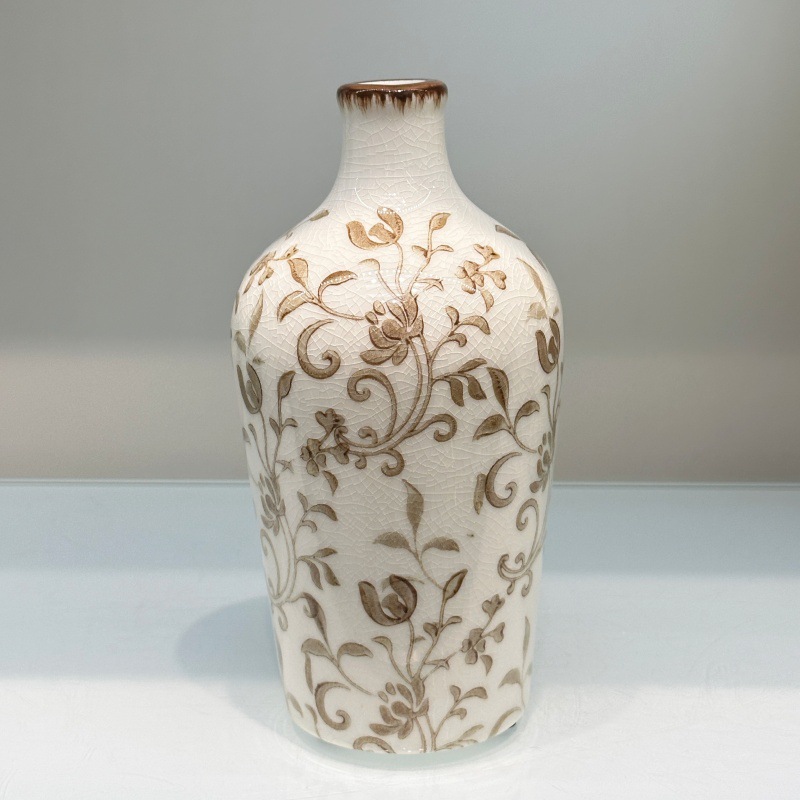 New Chinese-style country-style retro ceramic ice-crack small vase, creative flower arrangement, high-end living room decoration, niche pic 16