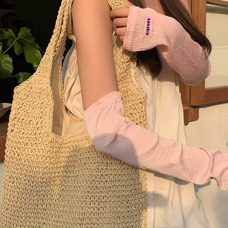 简约防晒冰袖可调节夏季少女新宽松褶皱薄款防晒手套骑行详情4