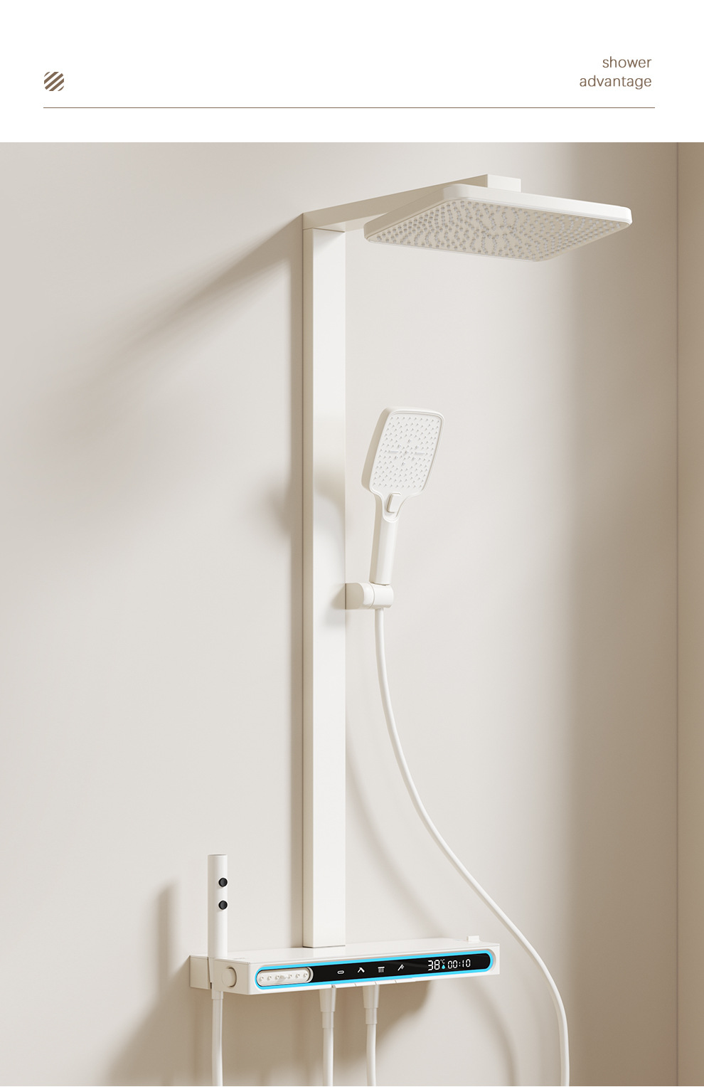 Ducha de viento cremosa termostática pantalla digital ducha set renovación de baño spray back full copper atmosphere light five gear surcharger set pic 24