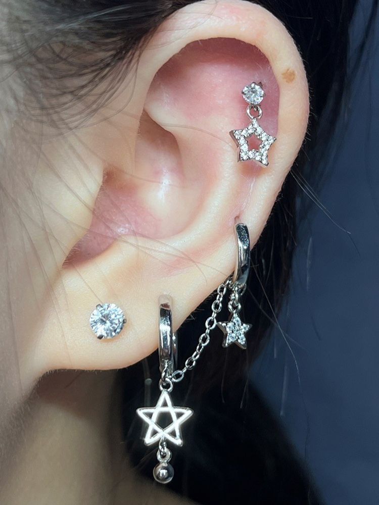 Korean simple diamond-encrusted elegant ear loops, electroplated matte silver ear rings, niche high-end earrings, personalized ear rings for women pic 4