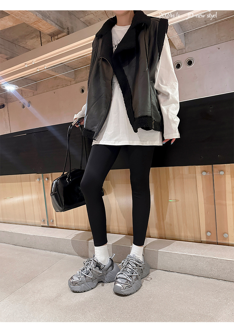 葡萄妈同款 画报女孩 时髦双鞋带网面拼接厚底增高老爹鞋女真皮详情71