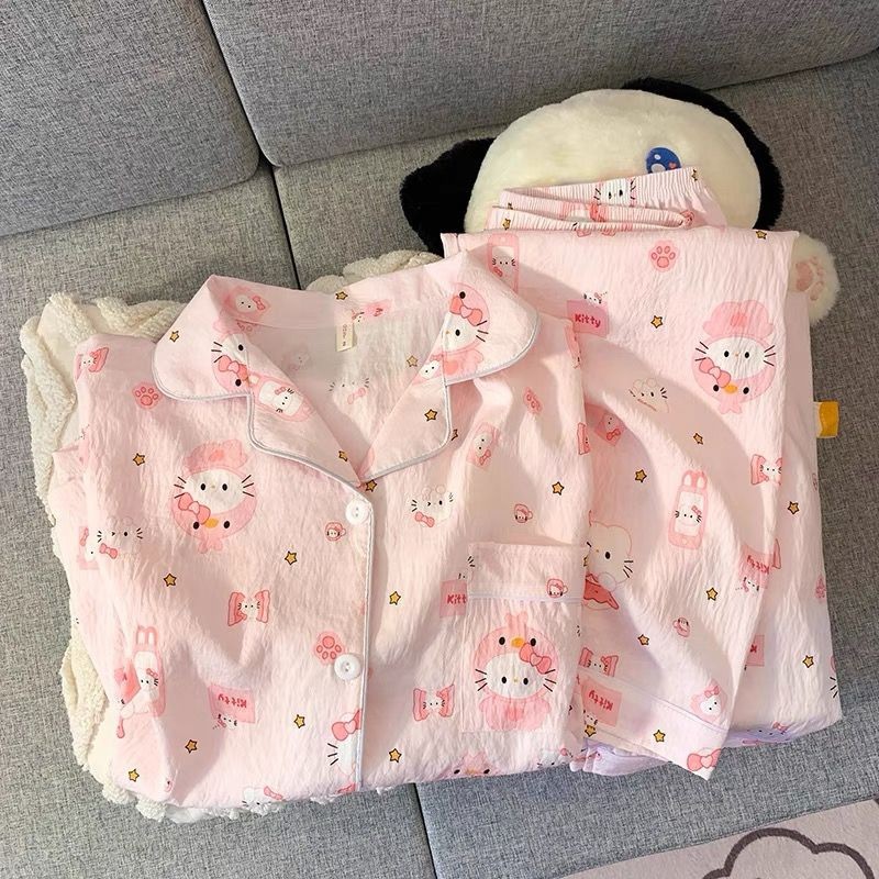 Spring new Cloud cotton Korean InS-style long-sleeved pajamas for girls, sweet and cartoonish, cute student home wear set pic 2