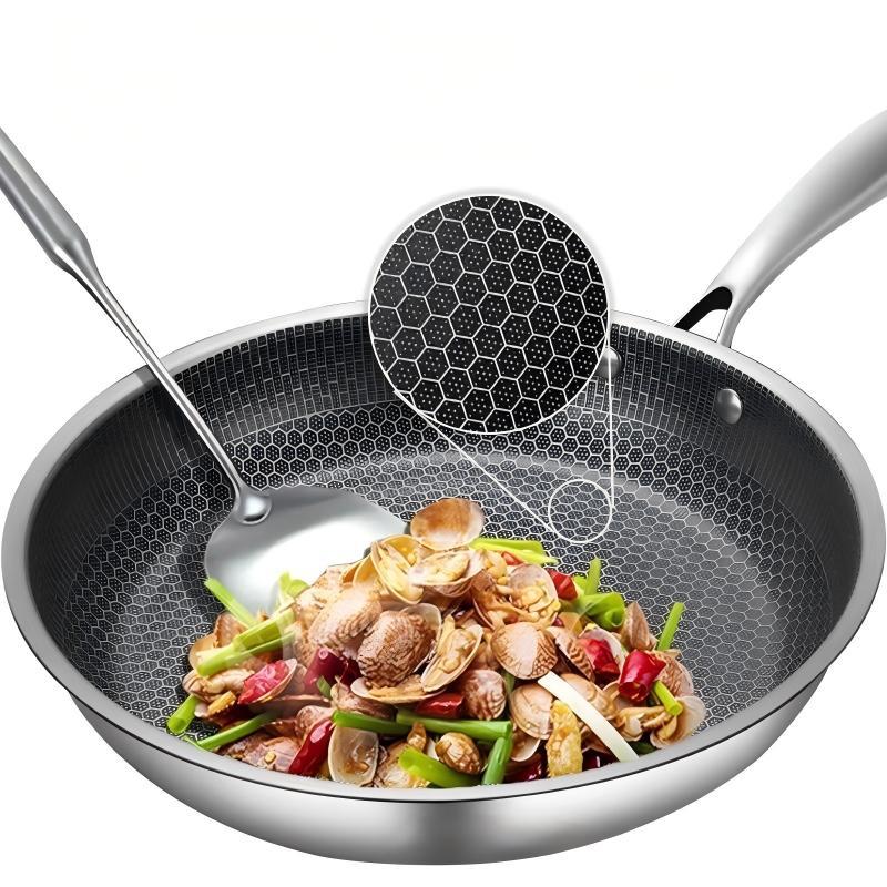 Stainless steel uncoated honeycomb wok, flat pan, frying pan, household small pancake, egg frying, pancake, steak frying plate pic 6