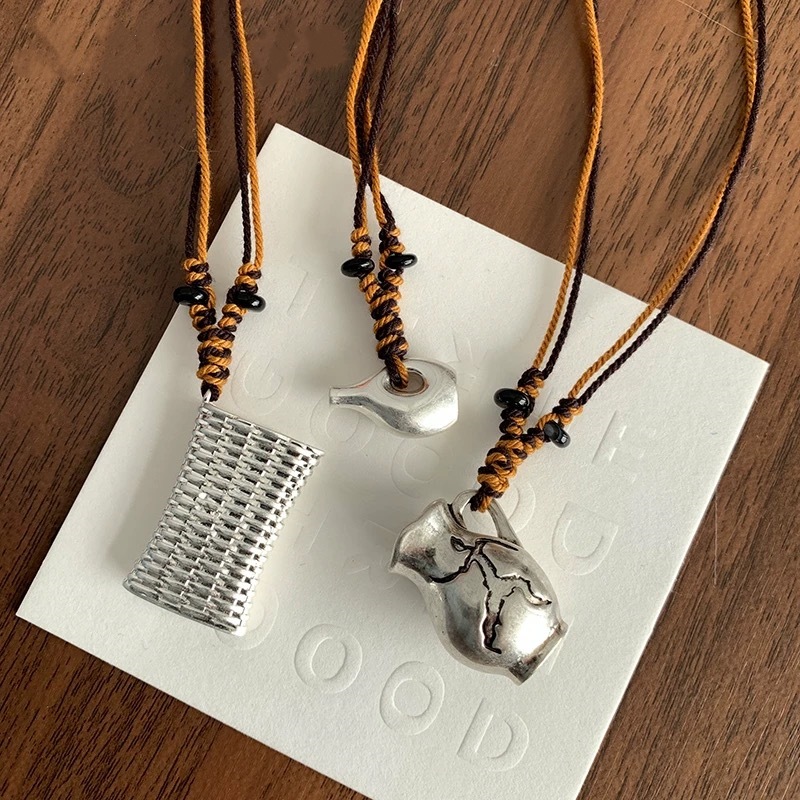 ESN经典系列雕刻酒壶项链 游牧风可小众高级感单耳酒壶编织筐项链详情8