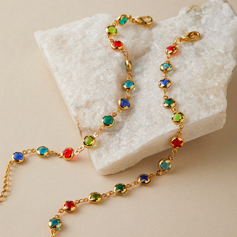 多巴胺手链跨境爱心设计小众几何水滴方形玻璃钻度假风小清新手饰详情48