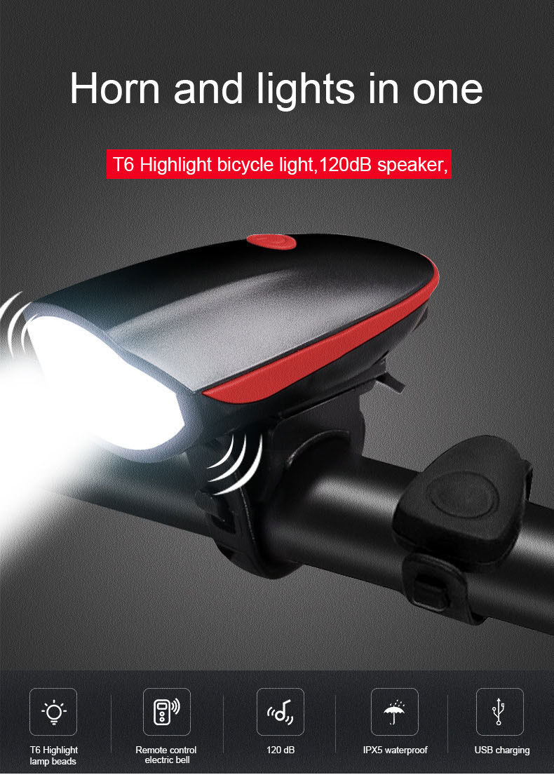 7588 Bicycle Light, Night Riding Warning light, mountain bike accessories, usb charging headlight, horn, led bicycle headlight pic 1