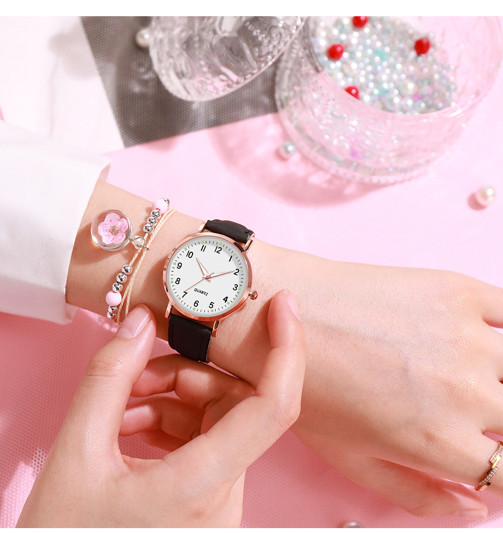 厂货韩版学生女士石英手表礼品配表盘花朵手链数字石英表皮带详情6