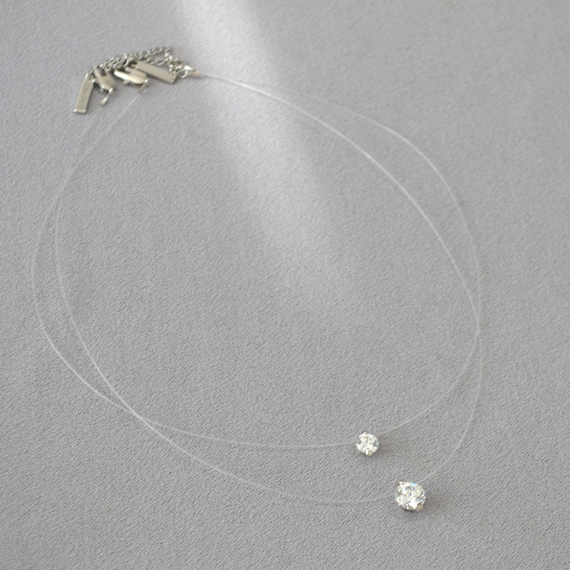 日韩小众设计人鱼的眼泪5A级爆闪锆石隐形鱼线轻奢简约项链锁骨链详情7