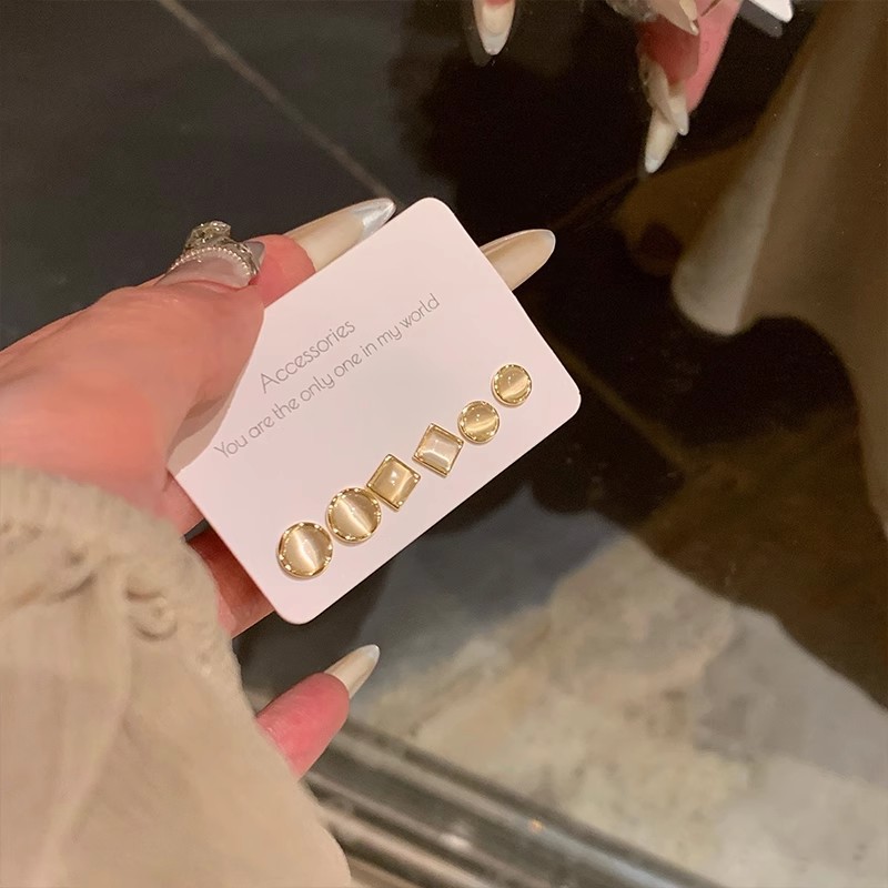 银针养耳洞猫眼石耳钉六件套睡觉免摘耳骨钉设计感小众耳饰配饰女详情19