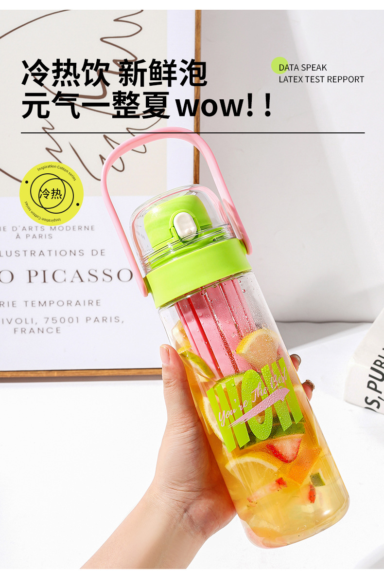 Creative and casual double-drinking plastic water cups, high appearance level student sports water cups, portable direct drinking flower tea cups, gift wholesale pic 17