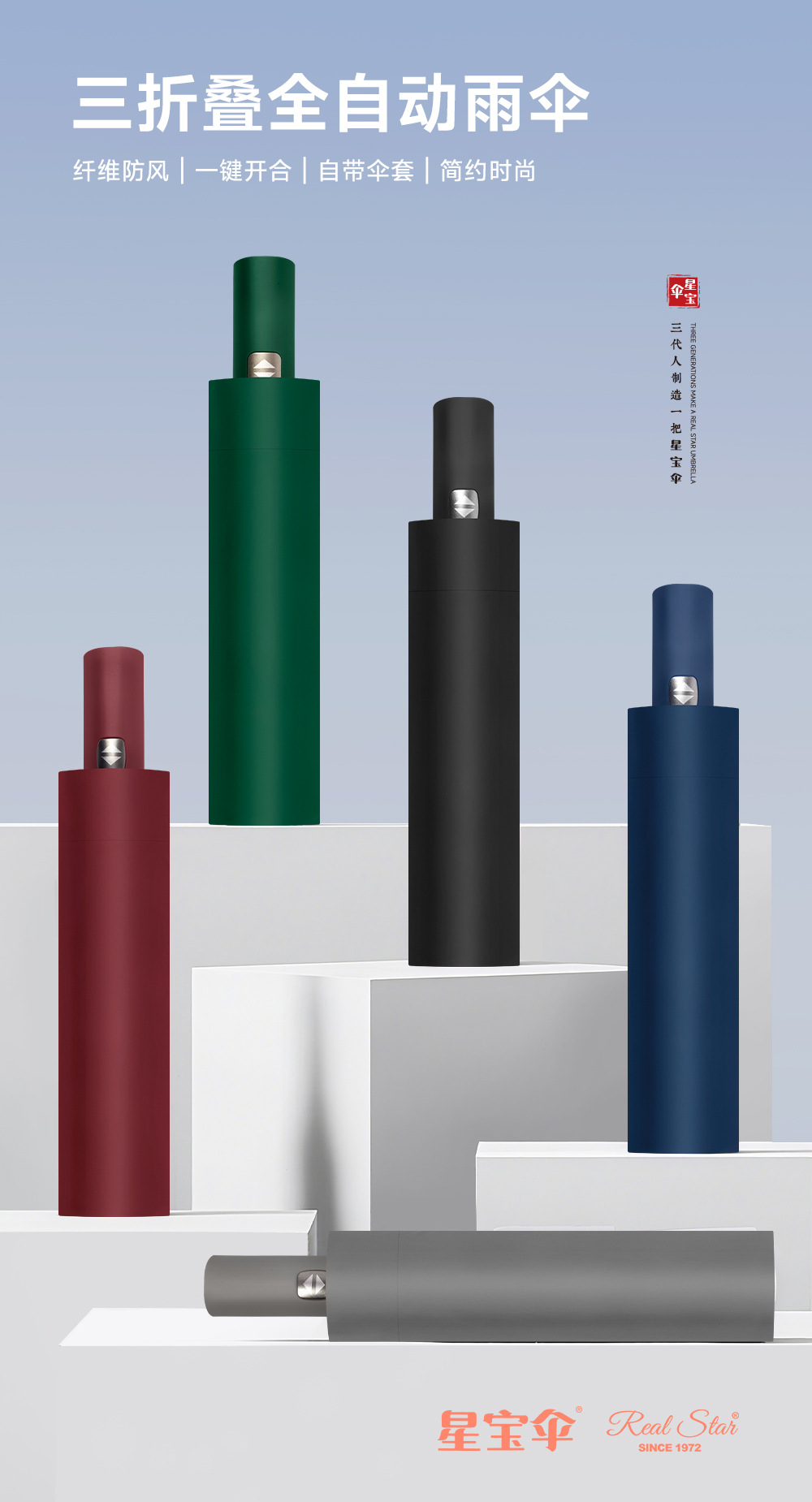 【外贸】新款三折自开收碰击布雨伞55cm21吋8K自动雨伞 umbrella详情3