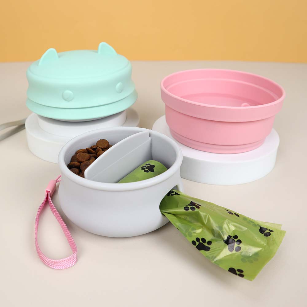 宠物用品外出宠物碗狗盆拾便袋饮水杯三合一遛宠便携盒硅胶折叠碗详情1