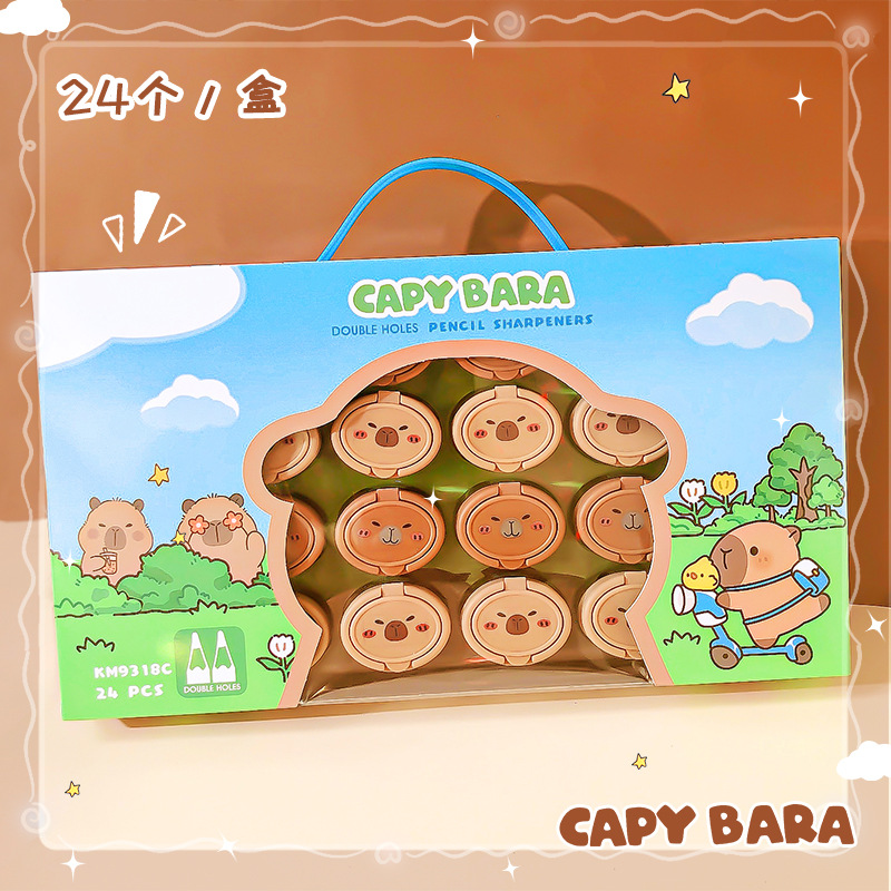 卡皮巴拉趣味翻盖双孔卷笔刀小学生卡通创意迷你削笔器转笔刀笔刨详情7