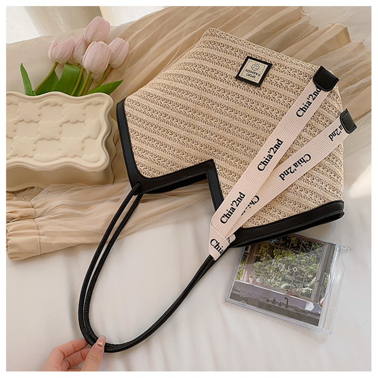 大容量托特包包女2025新款潮复古手提草编包百搭单肩编织包通勤包详情40