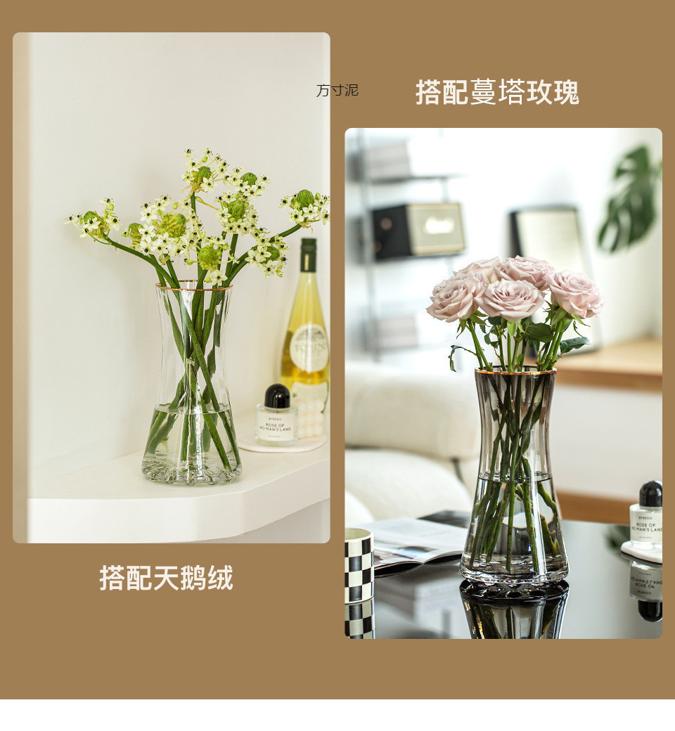 简约轻奢加厚ins风透明玻璃花瓶水养富贵竹鲜花插花客厅摆件批发详情17