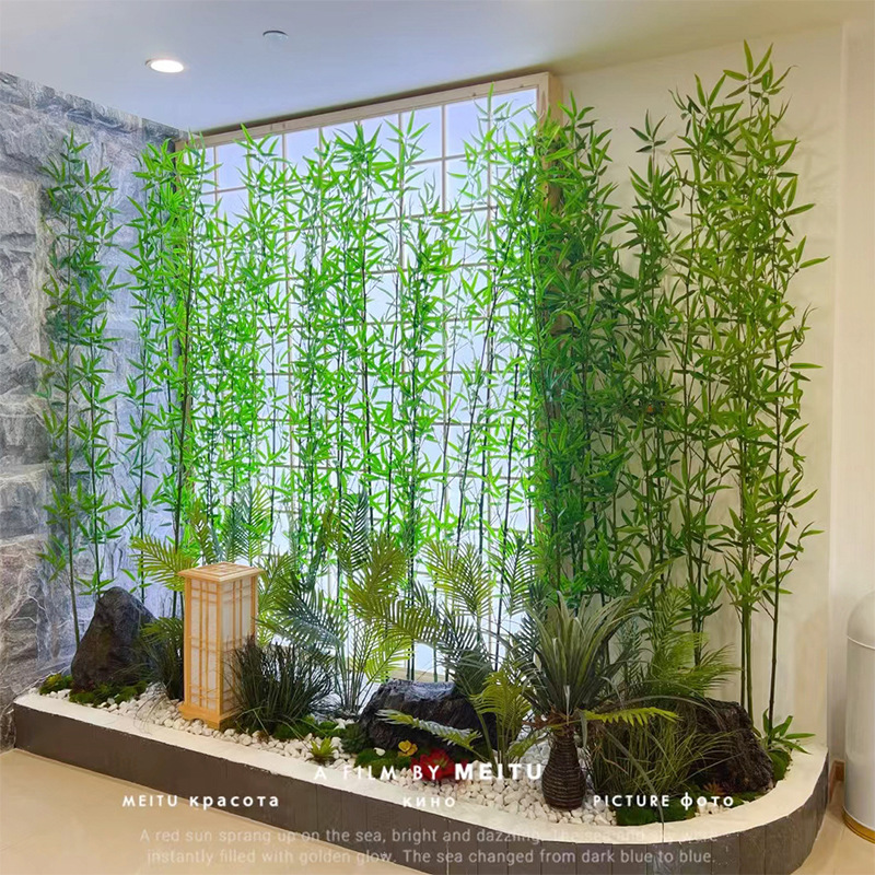 仿真竹子室内装饰隔断屏风假竹子挡墙造景绿植盆栽细水竹办公文化园艺仿真枝叶树详情22