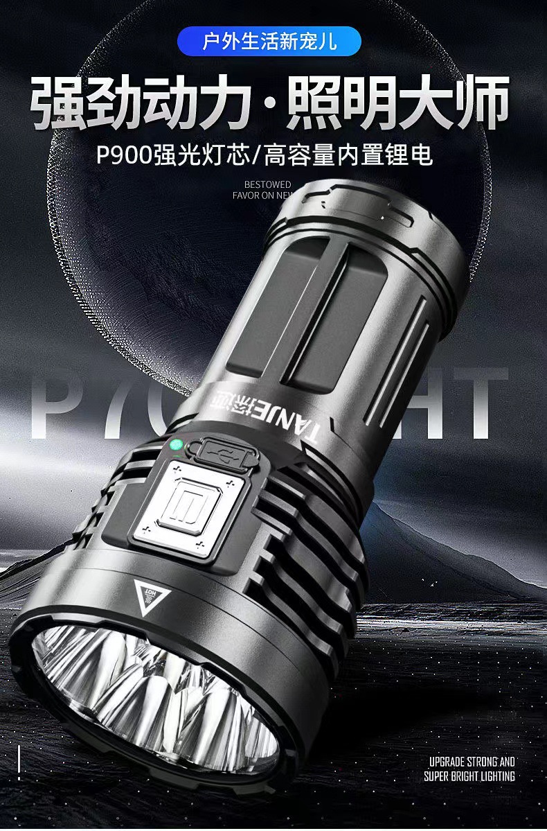 Cross-border best-selling octa-core flashlight, outdoor multi-functional led strong light, usb rechargeable, ultra-bright outdoor one-piece consignment pic 1
