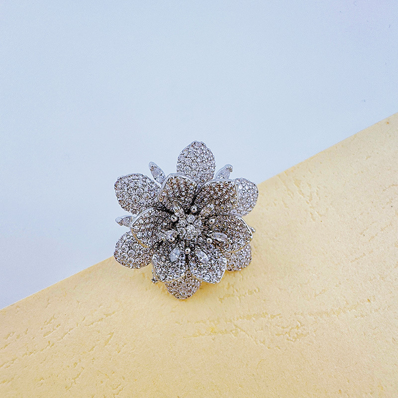 Bergamota cross border split color flor full diamond anillo mujer francés ins viento frío anillo DIY holder vacío handwear pic 10