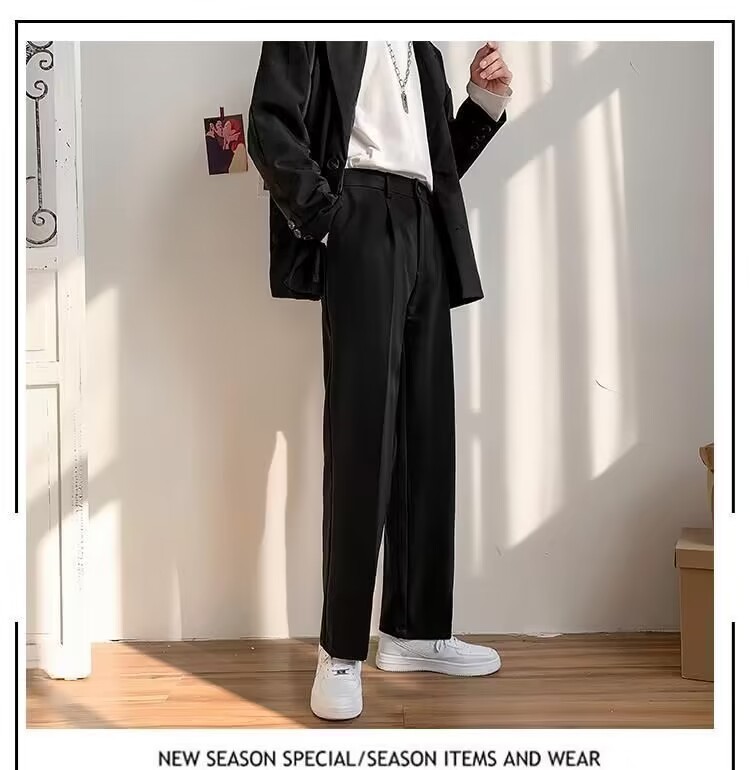 Primavera verano simple recto caída sentido mop pantalones para hombres holgada versión coreana caída sentido pantalones pantalones casuales de pierna ancha vestido formal pic 13