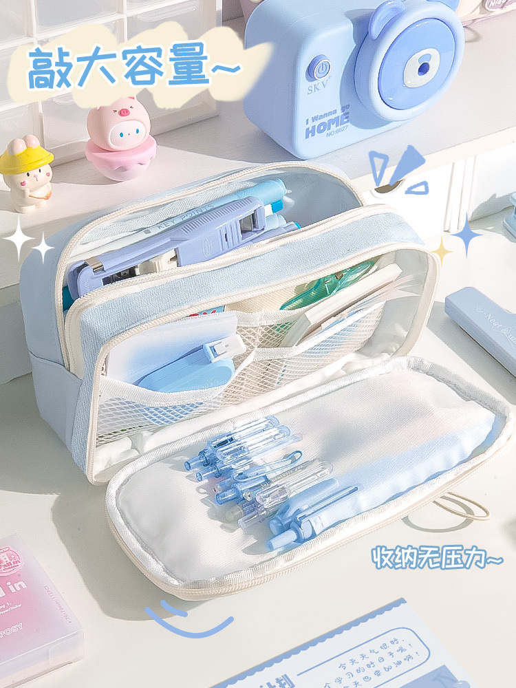 笔袋温柔慵懒风学生文具袋软乎乎女孩高颜值女生初中ins风大容量详情4