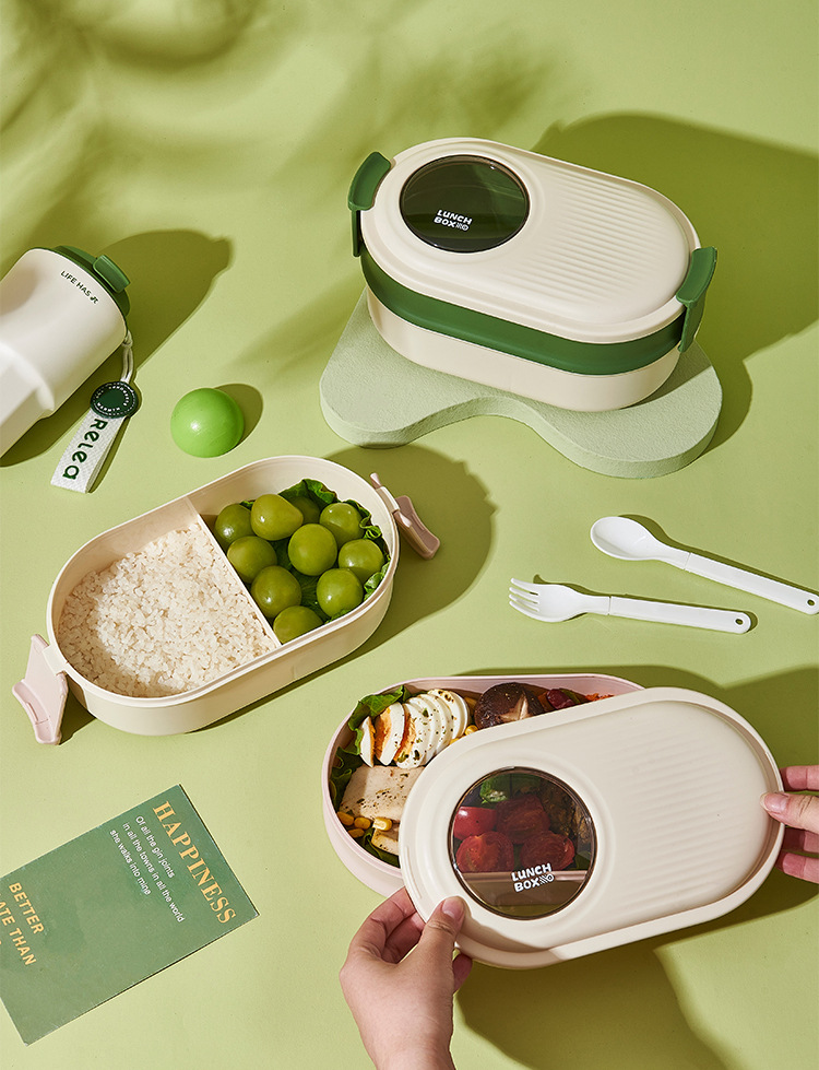 双层简约饭盒外出野餐保鲜饭盒上班族大容量便当盒餐盒含叉勺可微详情3