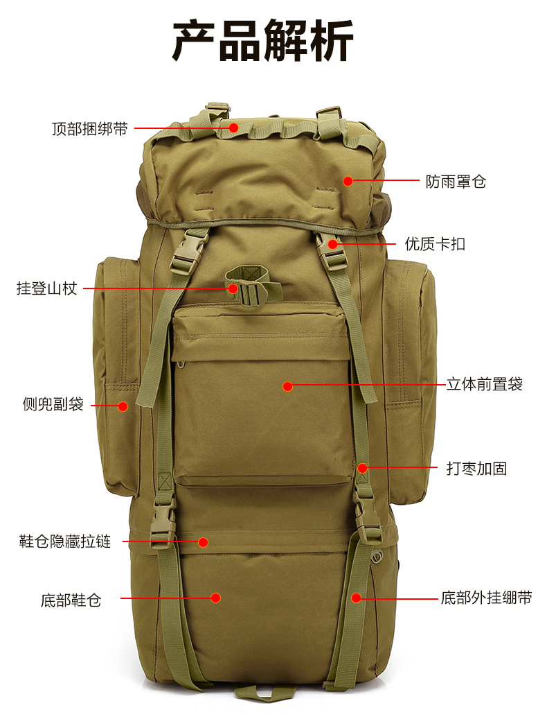 Yitu Wholesale 65L Stress-Relieving Sports camouflage Tactical Backpack for Men, large-capacity hiking and outdoor mountaineering bag pic 4