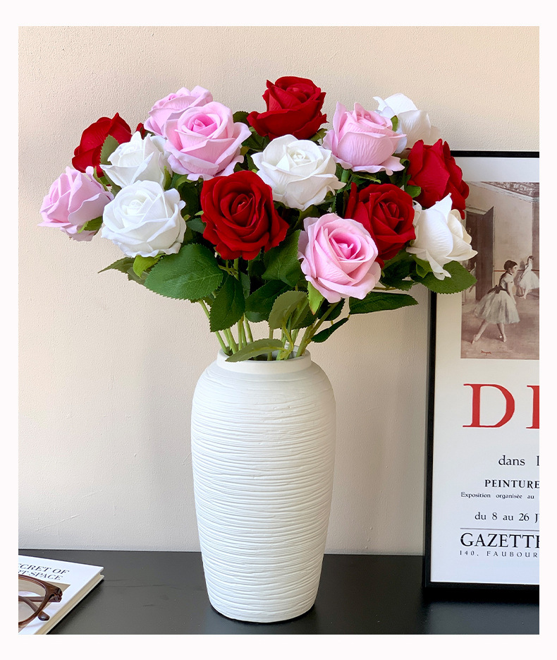 绒布珍珠瀑布玫瑰花仿真花婚礼情人节玫瑰花墙家居装饰假花花艺详情10