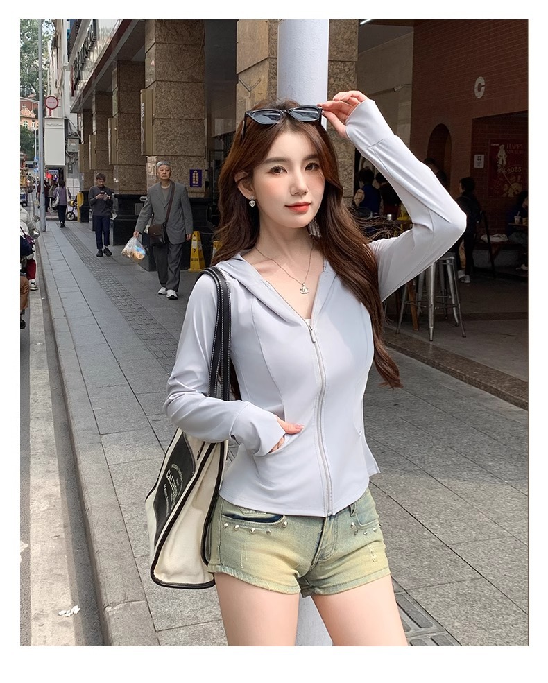 鹅黄色连帽防晒衣女夏季2025新款防紫外线防晒服修身冰丝开衫外套详情33