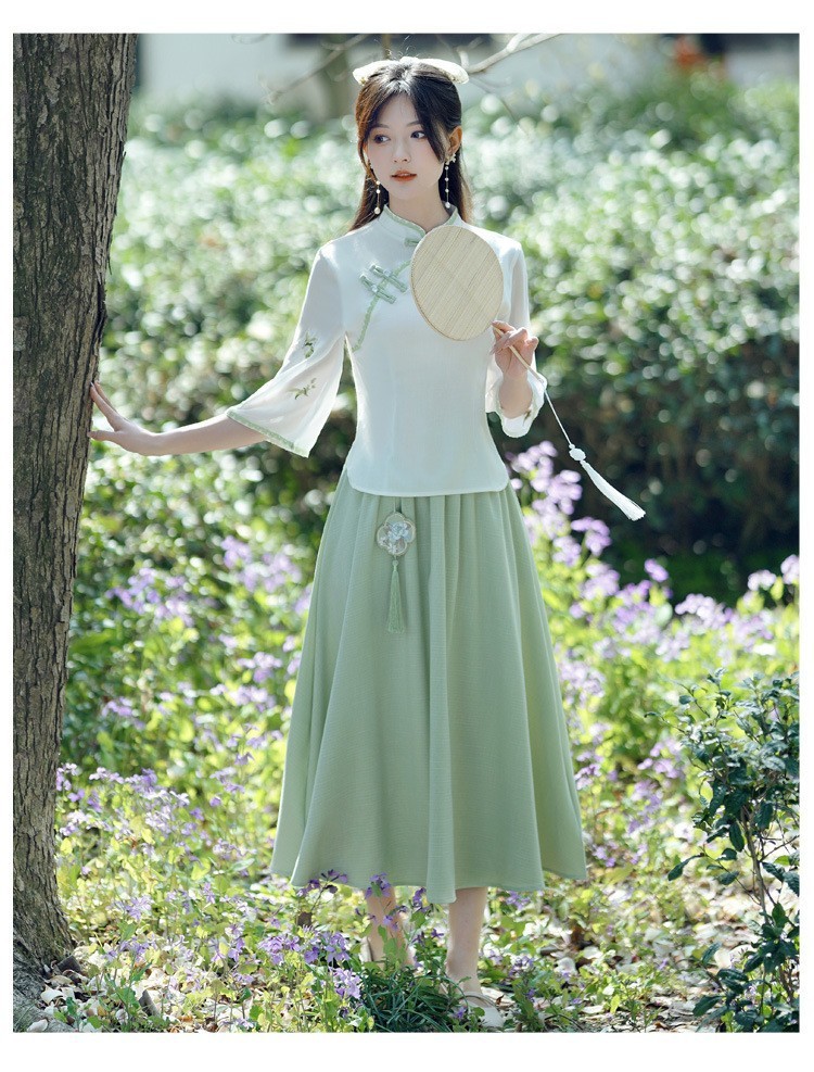 国潮国潮民国风夏季女修身旗袍上衣薄款汉元素汉服套装文艺气质唐装茶艺服国潮详情11