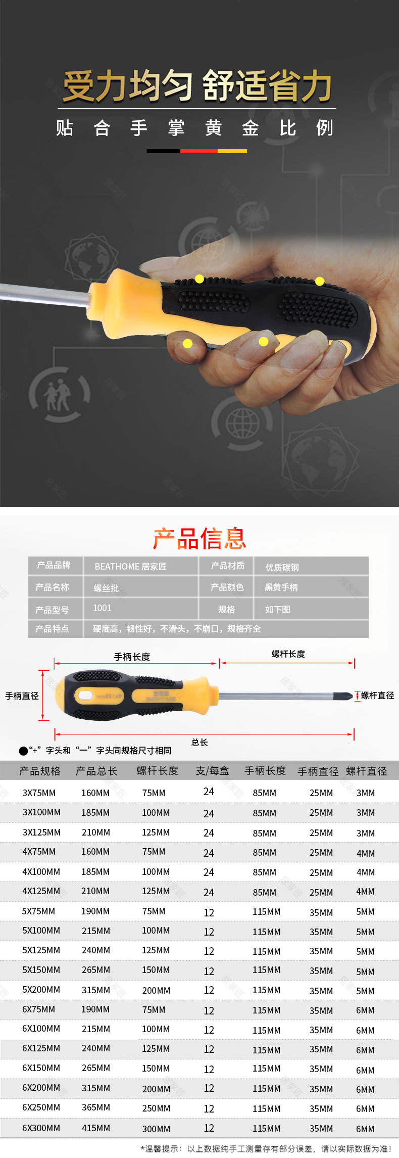 十字一字螺丝刀工具批发工业级强磁批头防滑手柄起子手动螺丝批详情3