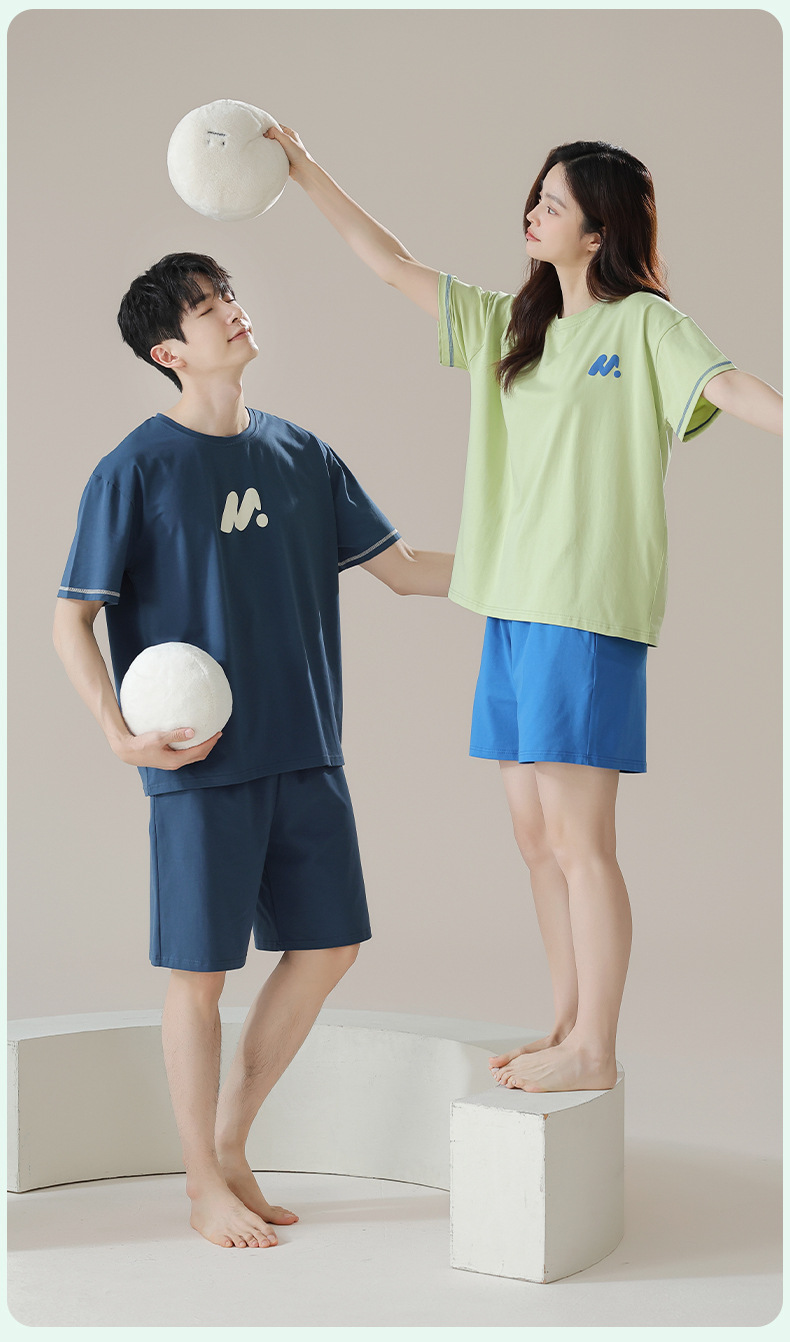 【抗菌新疆棉】短袖纯棉情侣睡衣女夏季男士睡衣夏薄款家居服套装详情14