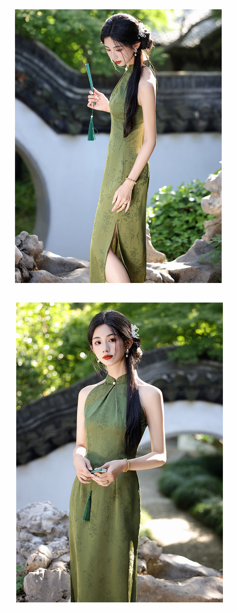 Green cheongsam 2025 new style for young girls, a new Chinese-style daily improved sleeveless beauty dress for summer pic 9