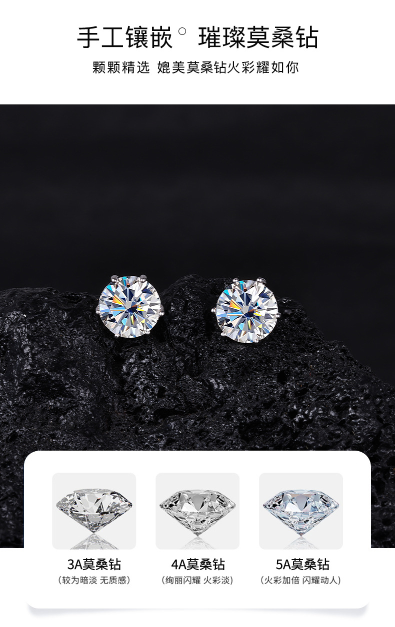 Zhuoheng Select S925 pure silver Moissanite stud Earrings, a classic six-prong stud earrings for women, a cross-border bestseller, high-end and light luxury ear line earrings pic 9