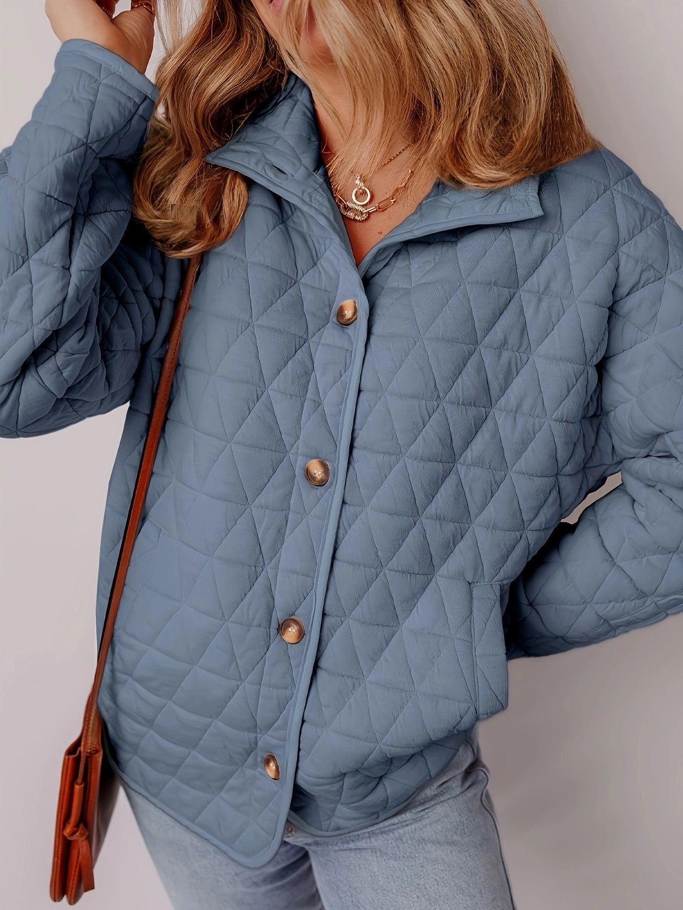 Cross-border cross-border foreign trade wholesale 2025 autumn/Winter new style European and American style quilted thread decorated simple solid color round neck loose cotton-padded jacket pic 13