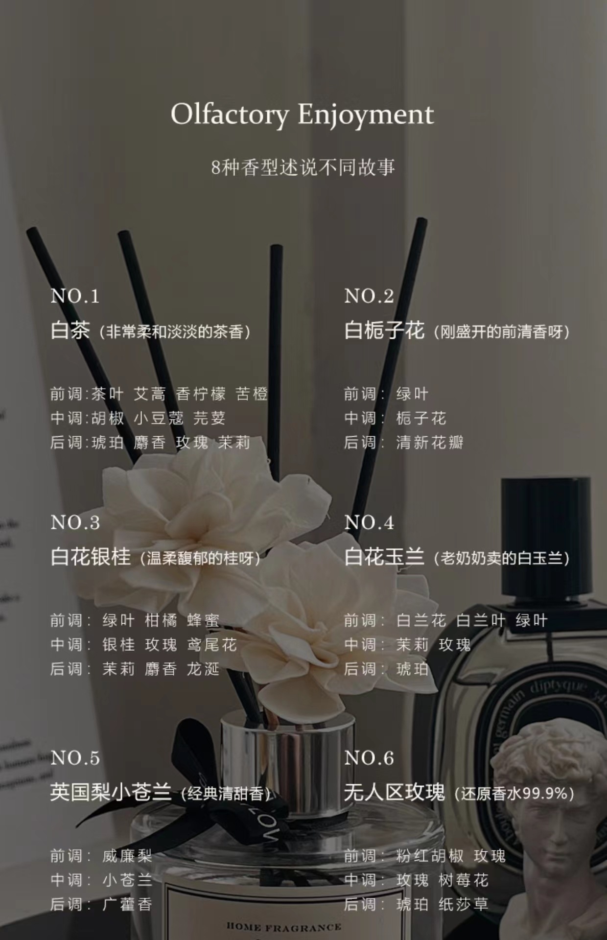 北欧ins家用少女卧室空气清新剂扩香藤条精油香氛栀子花白茶香薰详情11