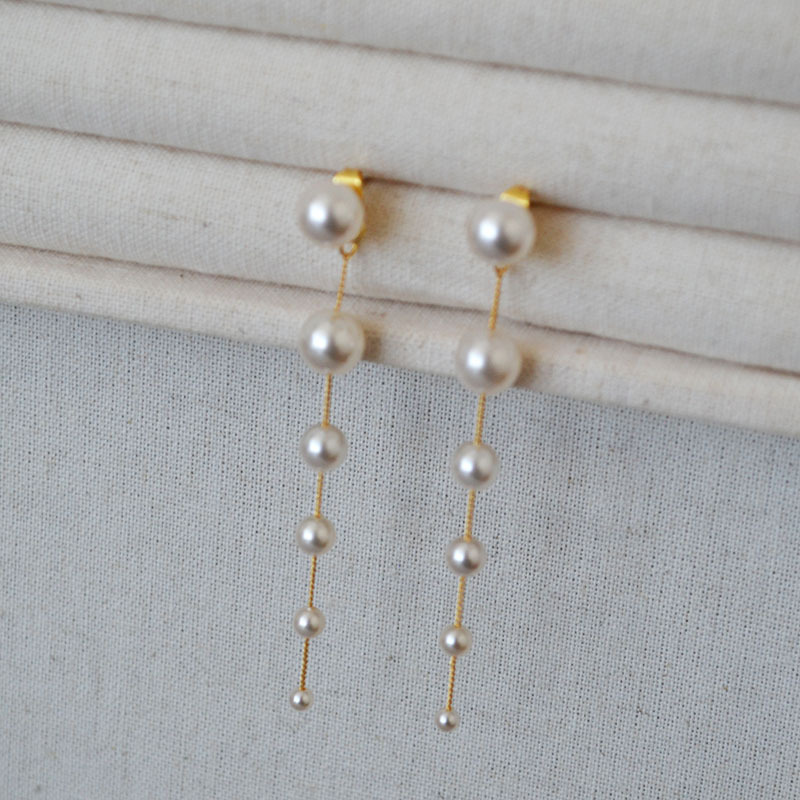 日韩小众简约气质渐变大小珍珠流苏925银针耳环长款设计感耳饰女详情12
