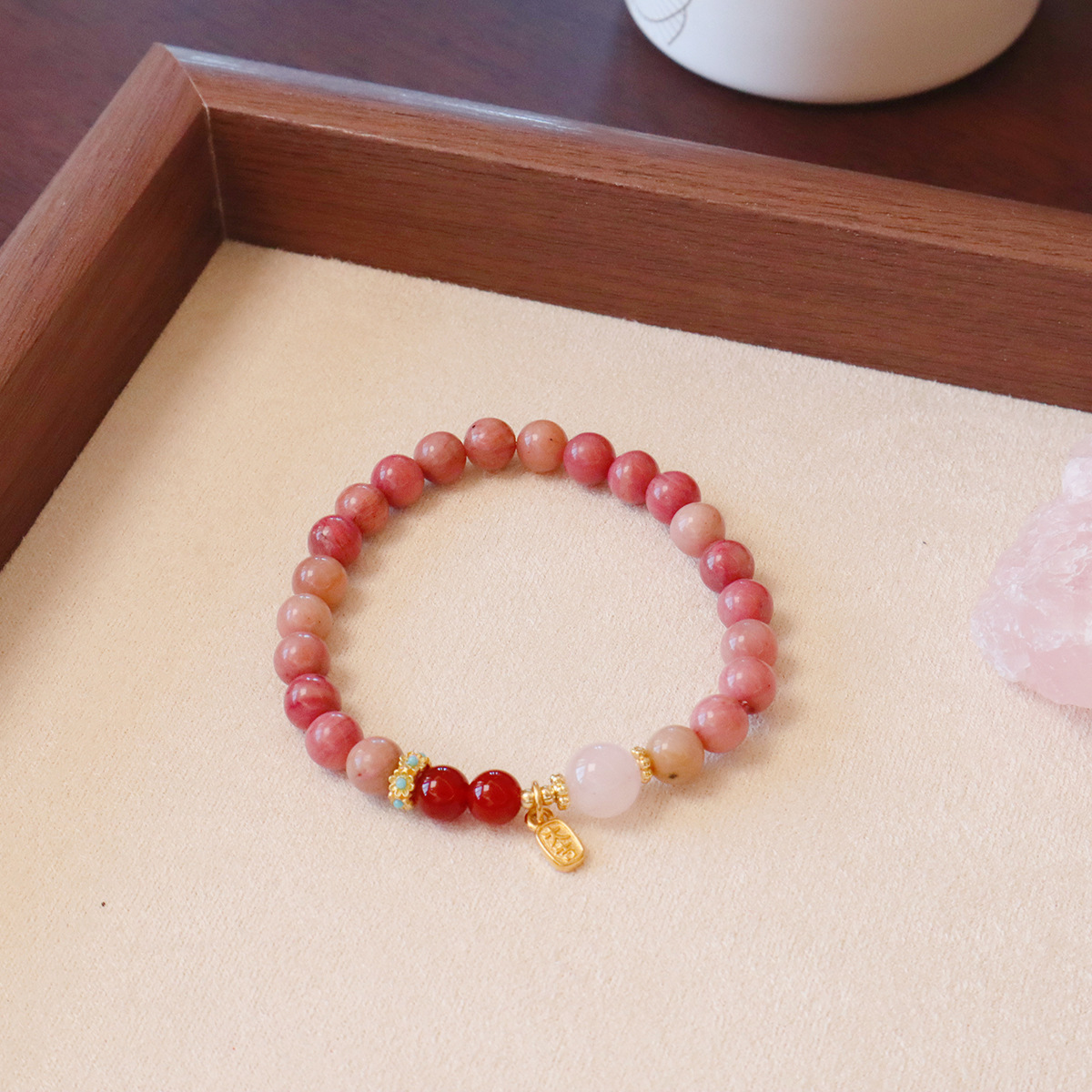 红纹石手链天然淡水珍珠玉髓高级感天然石手串女平安扣星星设计详情31