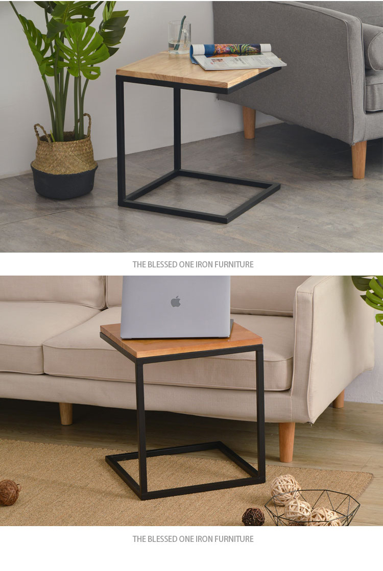 边几角几复古风格铁艺防锈做旧小方桌实木茶几角几高档沙发边桌详情6