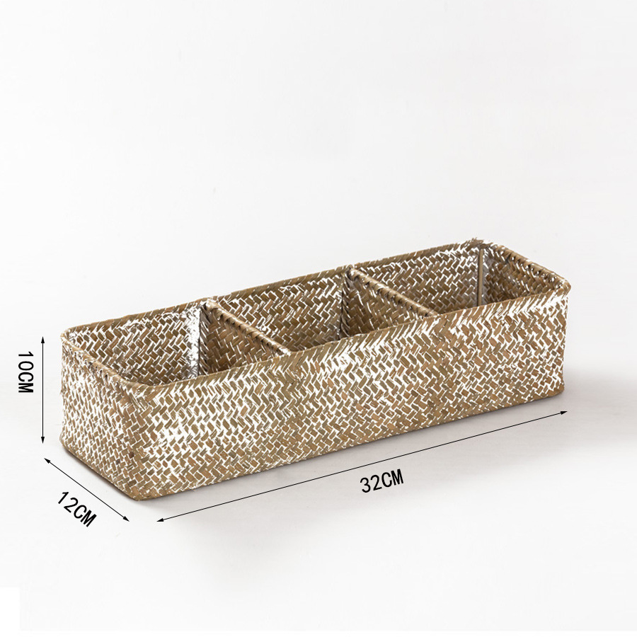 桌面复古海草收纳盒分格杂物收纳筐遥控器收纳篮藤编化妆品整理盒详情5