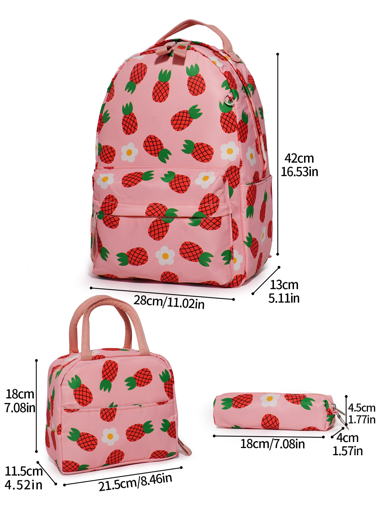 Cross-border double-shoulder multi-color large-capacity fashionable three-piece set, casual sports bag, travel schoolbag, lunch bag pic 7