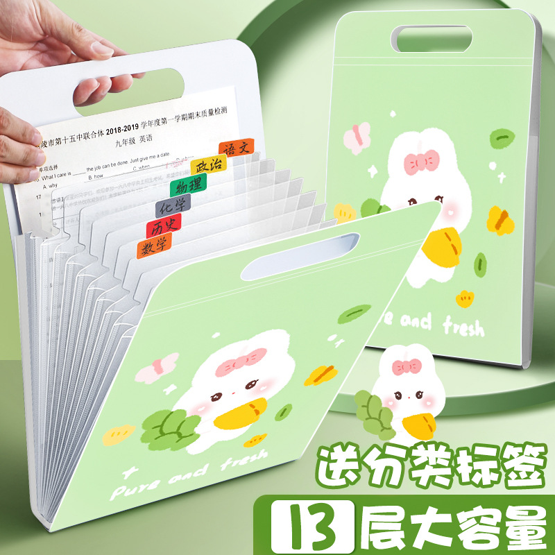 手提式风琴包13格学生试卷收纳袋多层大容量文件袋竖式卡通文件包详情10