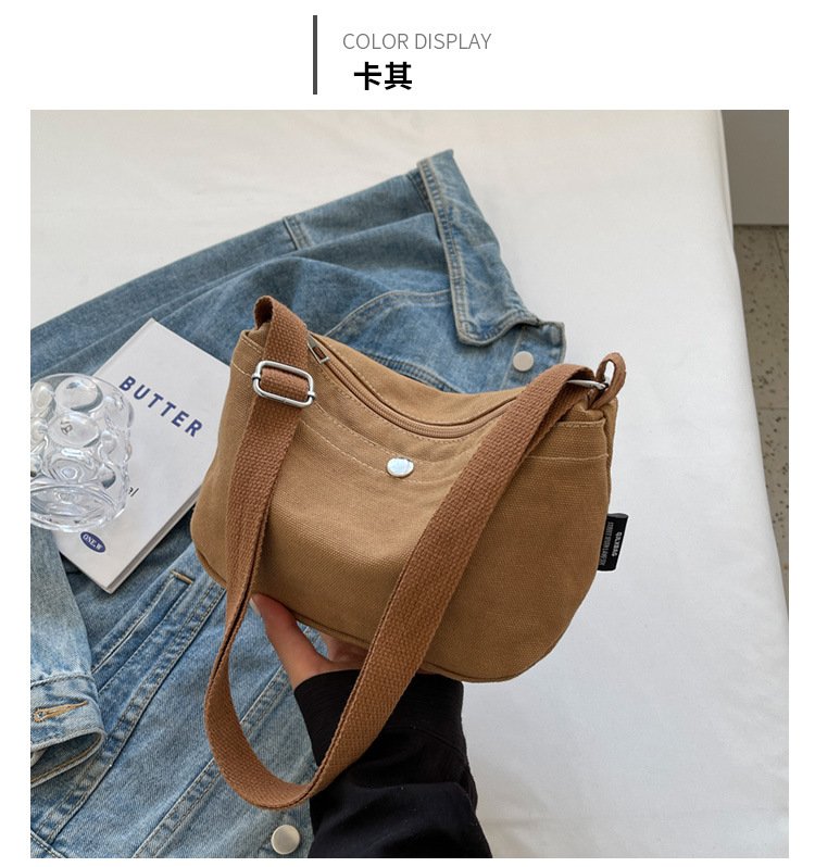 跨境日系帆布小挎包手机包2024新款简约纯色休闲单肩斜挎包小布包详情11